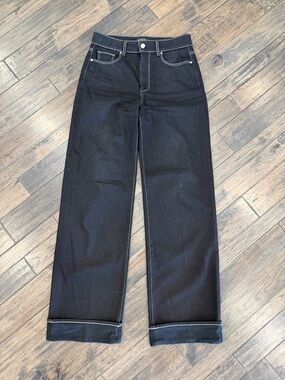 PAIGE Sasha Straight Leg Jeans Black Contrast Stitch Size 29